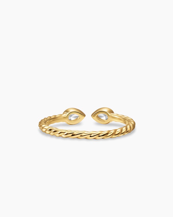 Cable Open Pear Ring in 18K Yellow Gold with Diamonds, 3.7mm