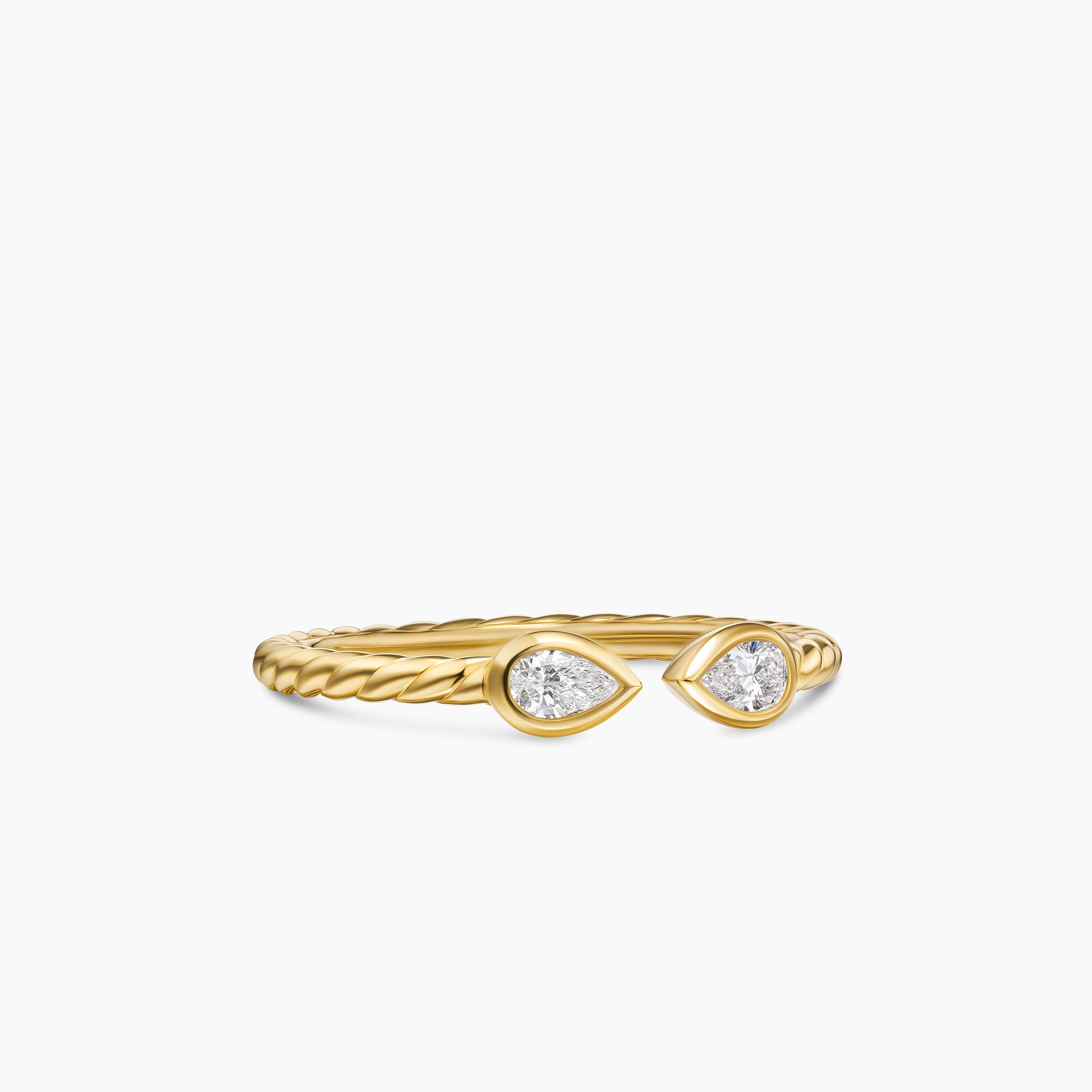 Womens Cable Open Pear Ring in 18K Yellow Gold with Diamonds, 1.7mm