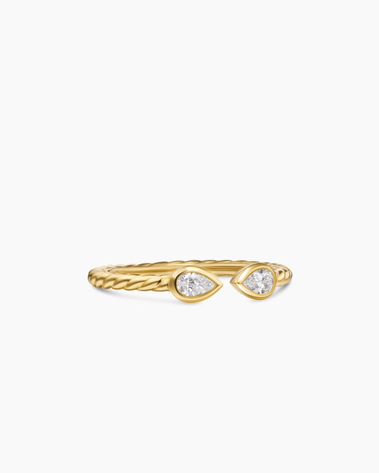 Cable Open Pear Ring in 18K Yellow Gold with Diamonds, 3.7mm