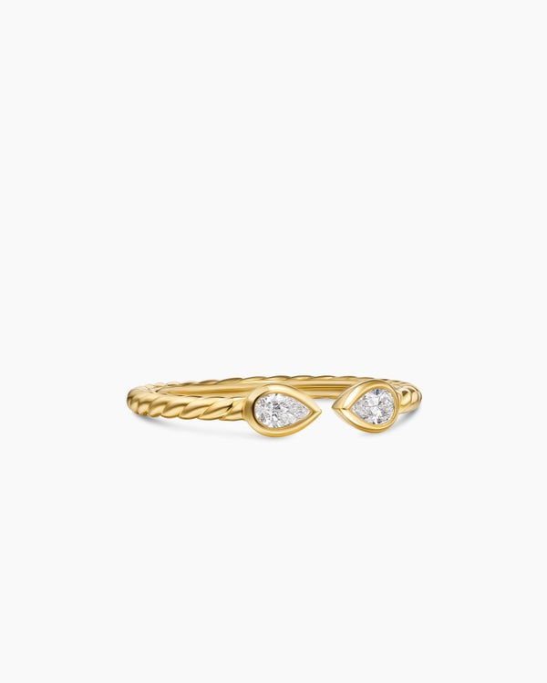 Cable Open Pear Ring in 18K Yellow Gold with Diamonds, 3.7mm