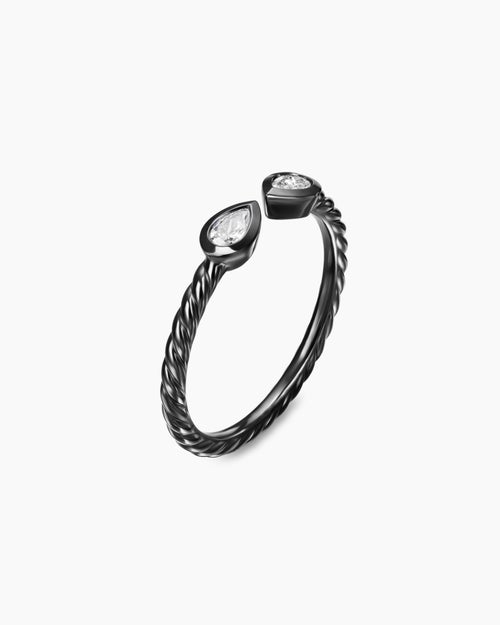 Womens Cable Open Pear Ring in Black Titanium with Diamonds, 3.7mm