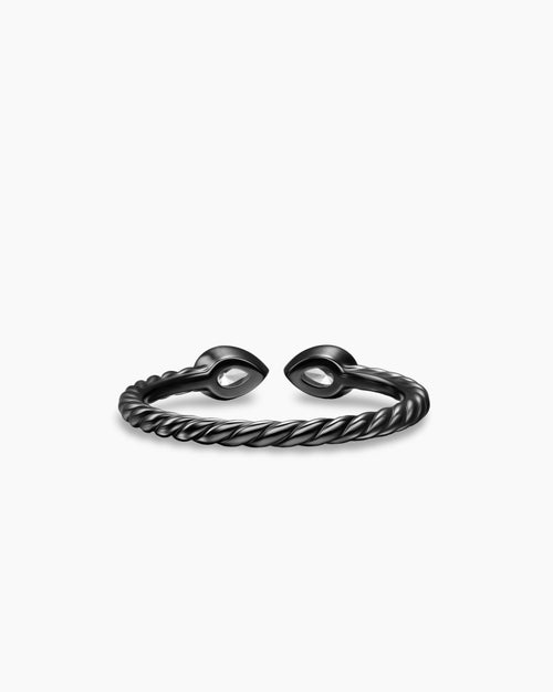 Womens Cable Open Pear Ring in Black Titanium with Diamonds, 1.7mm