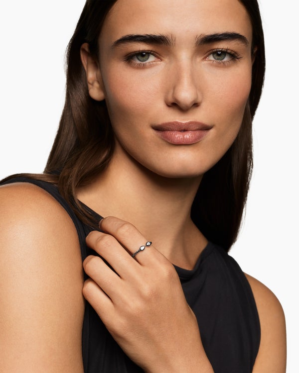 Cable Open Pear Ring in Black Titanium with Diamonds, 3.7mm