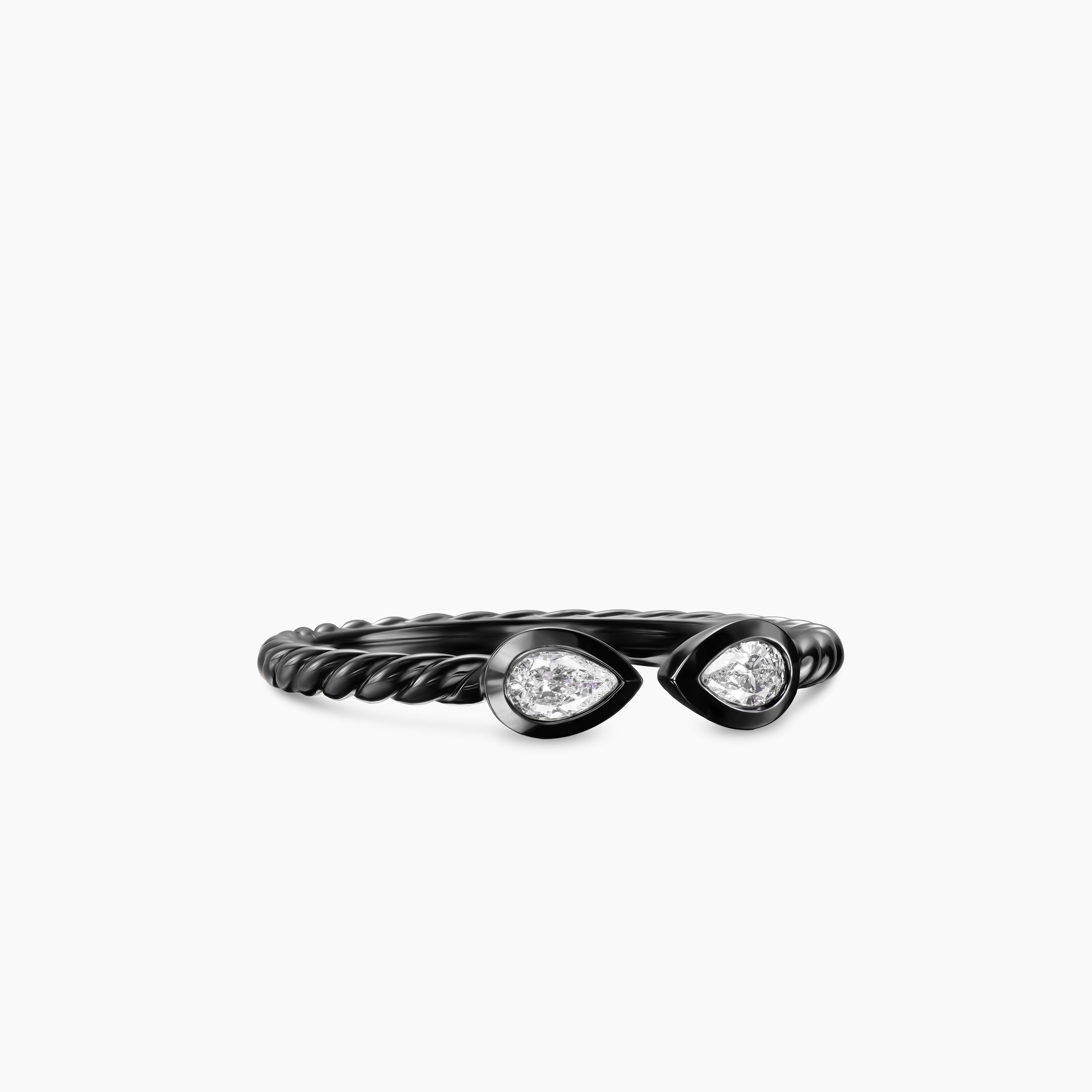 Womens Cable Open Pear Ring in Black Titanium with Diamonds, 1.7mm
