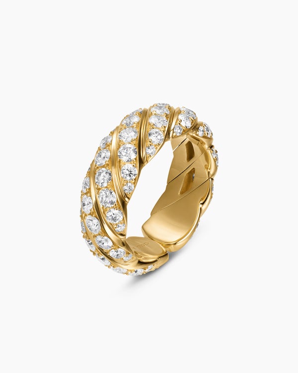 Sculpted Cable Flex Band Ring in 18K Yellow Gold with Diamonds, 7.5mm