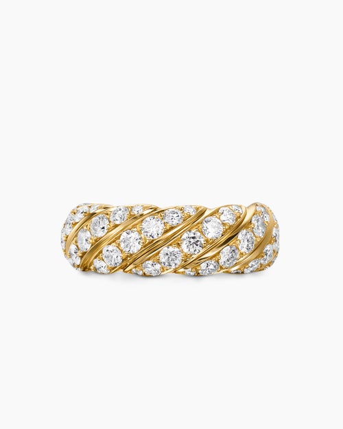Womens Sculpted Cable Flex Band Ring in 18K Yellow Gold with Diamonds, 7.5mm