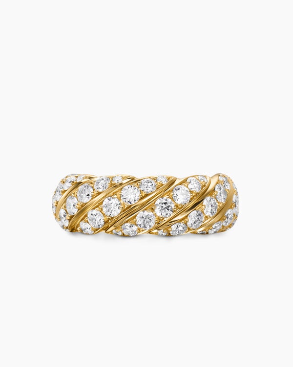 Sculpted Cable Flex Band Ring in 18K Yellow Gold with Diamonds, 7.5mm