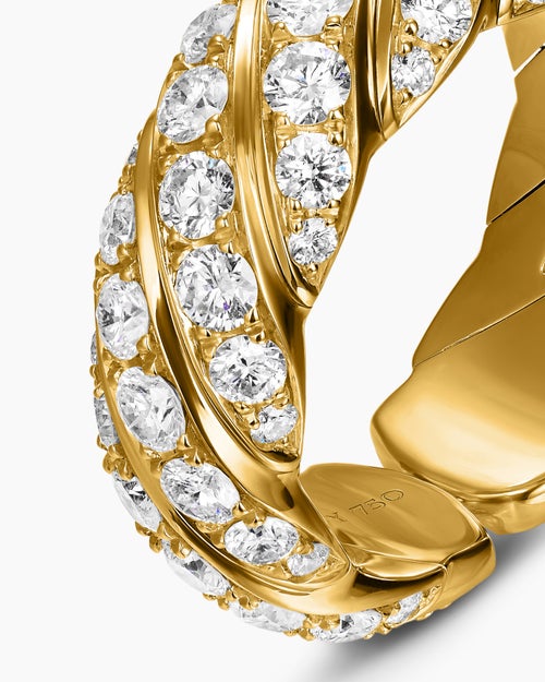 Womens Sculpted Cable Flex Band Ring in 18K Yellow Gold with Diamonds, 7.5mm