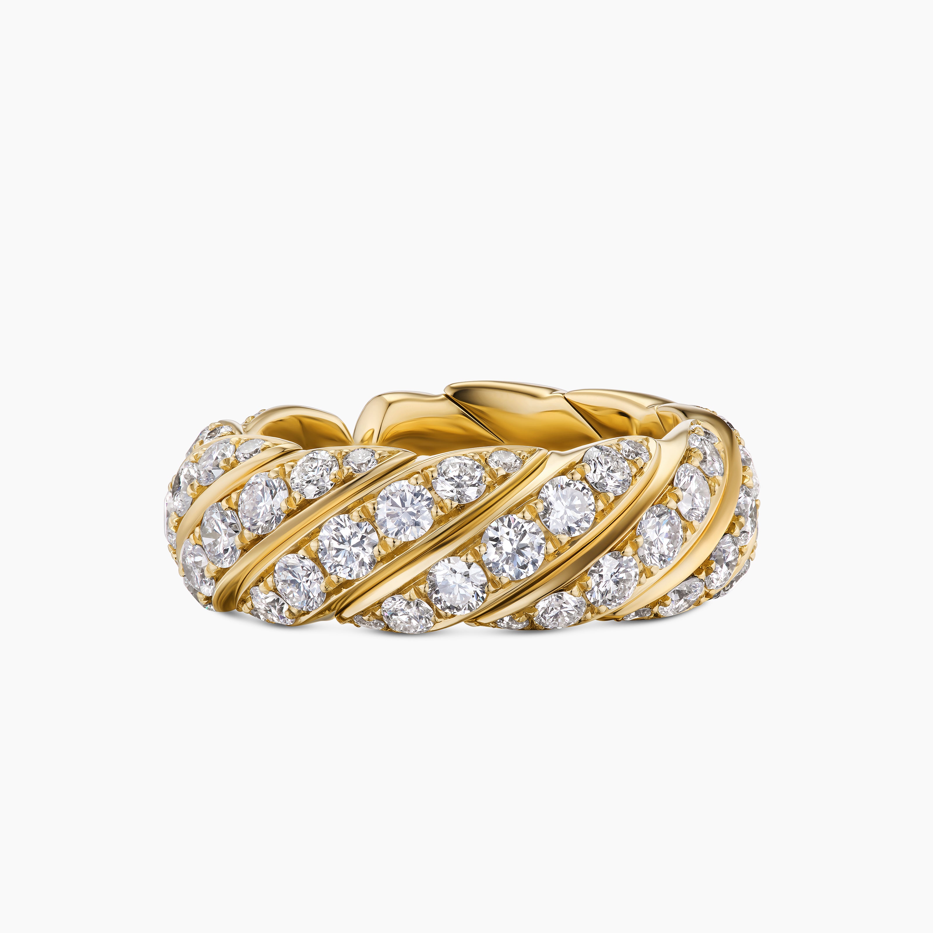 Womens Sculpted Cable Flex Band Ring in 18K Yellow Gold with Diamonds, 7.5mm