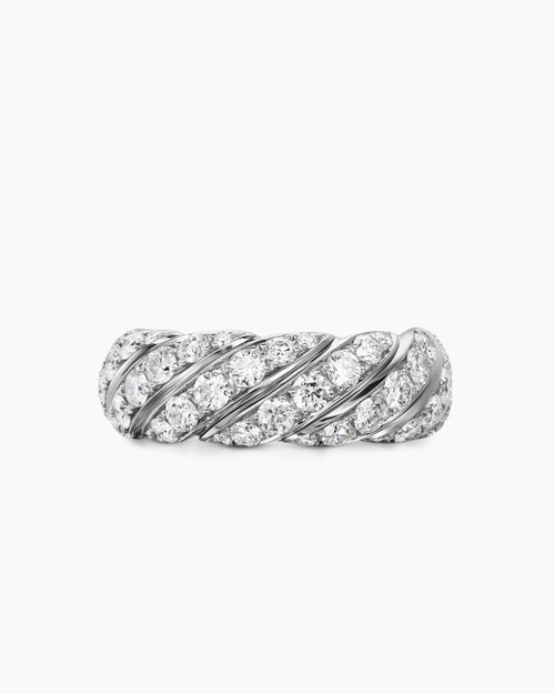 Womens Sculpted Cable Flex Band Ring in 18K White Gold with Diamonds, 7.5mm
