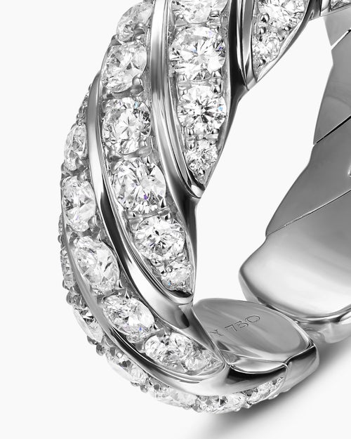 Womens Sculpted Cable Flex Band Ring in 18K White Gold with Diamonds, 7.5mm