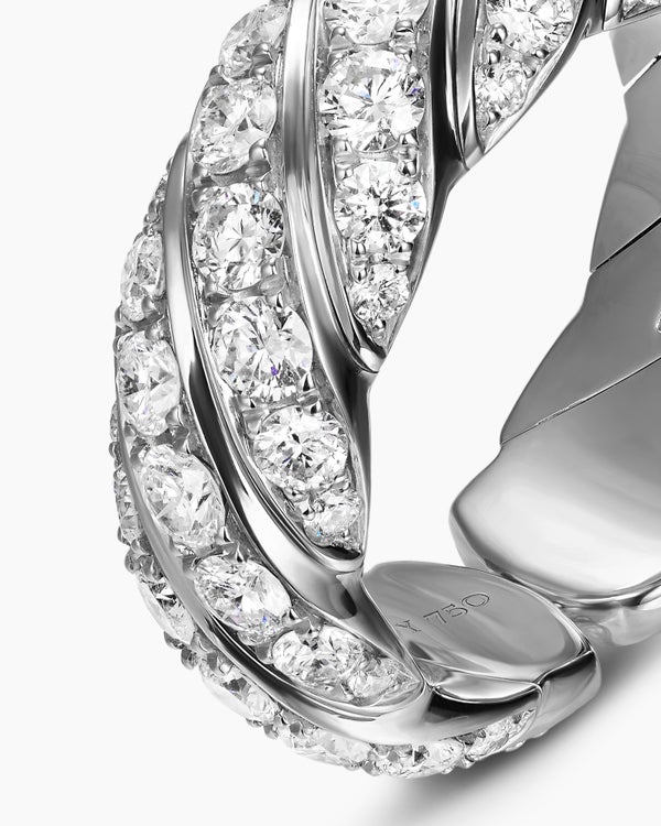 Sculpted Cable Flex Band Ring in 18K White Gold with Diamonds, 7.5mm
