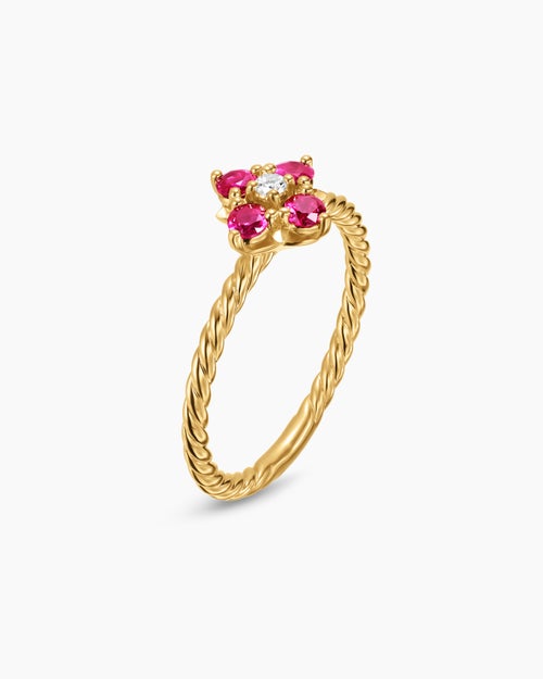 Womens Petite Modern Renaissance® Color Ring in 18K Yellow Gold with Rubies and Diamond, 8.7mm