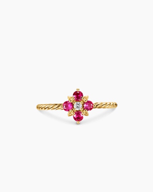 Womens Petite Modern Renaissance® Color Ring in 18K Yellow Gold with Rubies and Diamond, 8.7mm