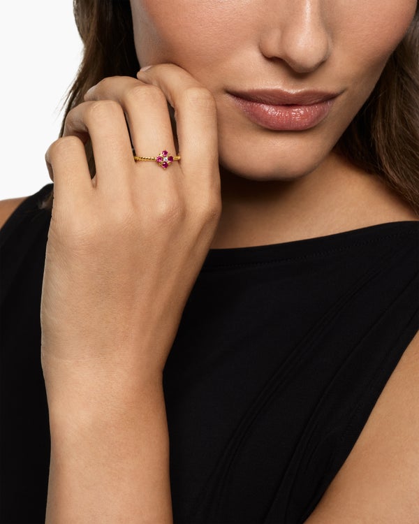 Petite Modern Renaissance Color Ring in 18K Yellow Gold with Diamond, 8.7mm