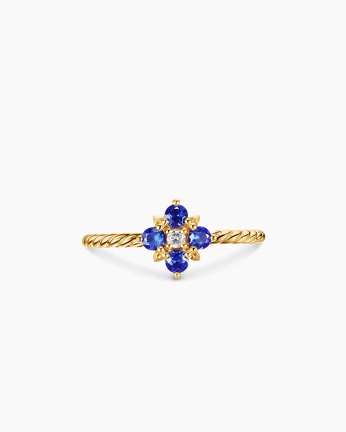 Womens Petite Modern Renaissance® Color Ring in 18K Yellow Gold with Sapphires and Diamond, 8.7mm