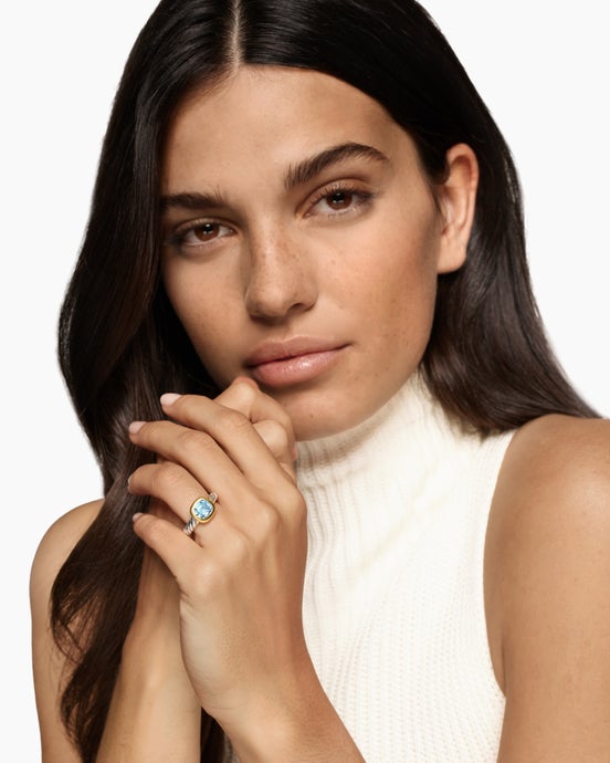 DY Mercer® Color Stone Ring in Sterling Silver with 18K Yellow Gold and Sky Blue Topaz, 7mm