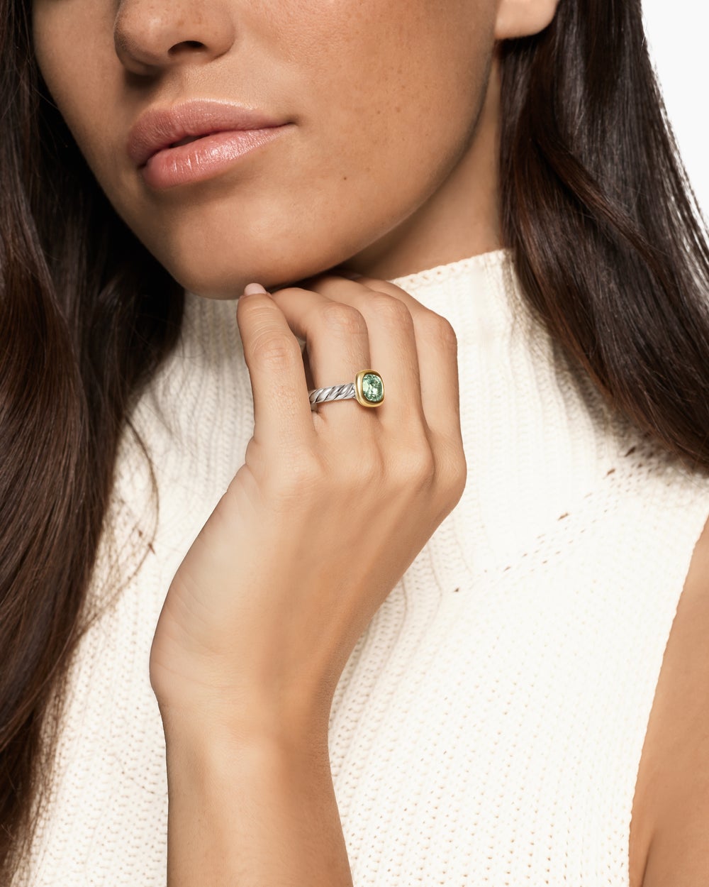 Bague avec pierre de couleur DY Mercer en argent sterling avec or jaune 18 carats, 7 mm femmes