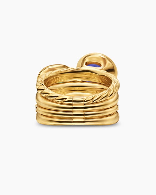 Womens DY Mercer® Color Two Stone Cocktail Ring in 18K Yellow Gold with Green Tourmaline, Tanzanite and Diamonds, 17.7mm