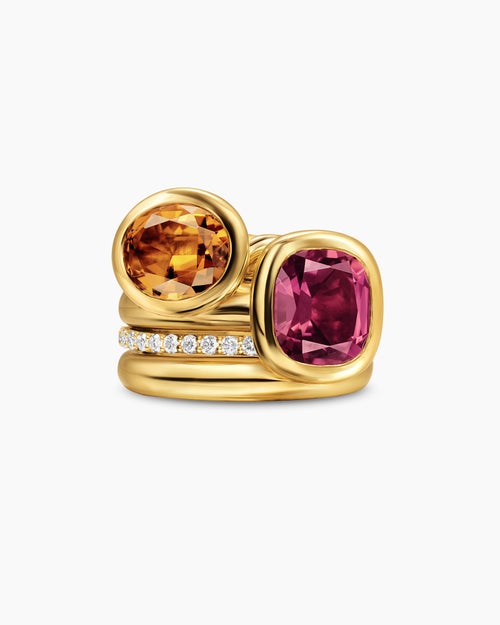 Womens DY Mercer Color Two Stone Cocktail Ring in 18K Yellow Gold with Diamonds, 17.7mm
