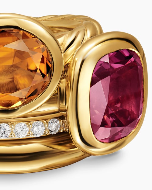 Womens DY Mercer Color Two Stone Cocktail Ring in 18K Yellow Gold with Diamonds, 17.7mm