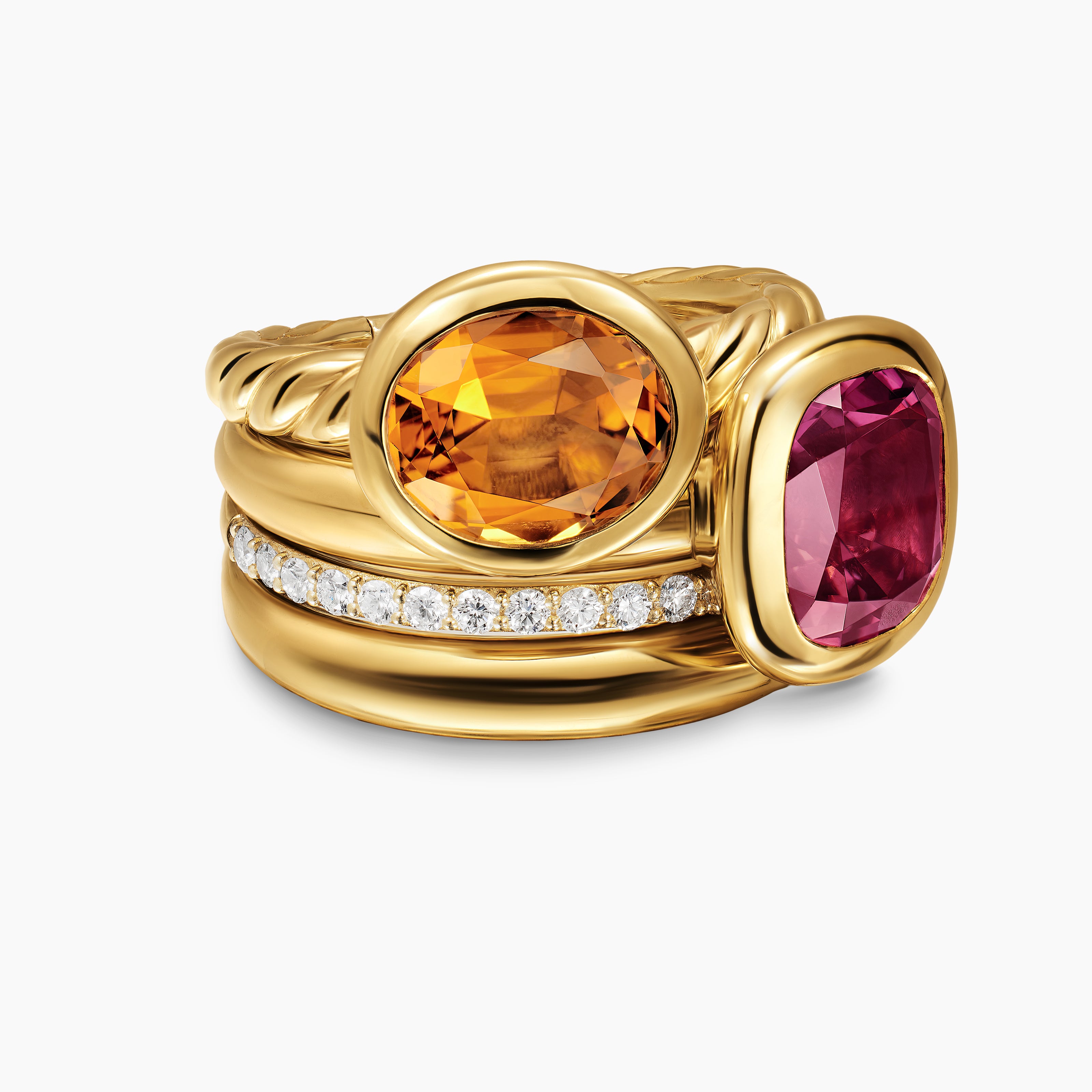 Womens DY Mercer Color Two Stone Cocktail Ring in 18K Yellow Gold with Diamonds, 17.7mm