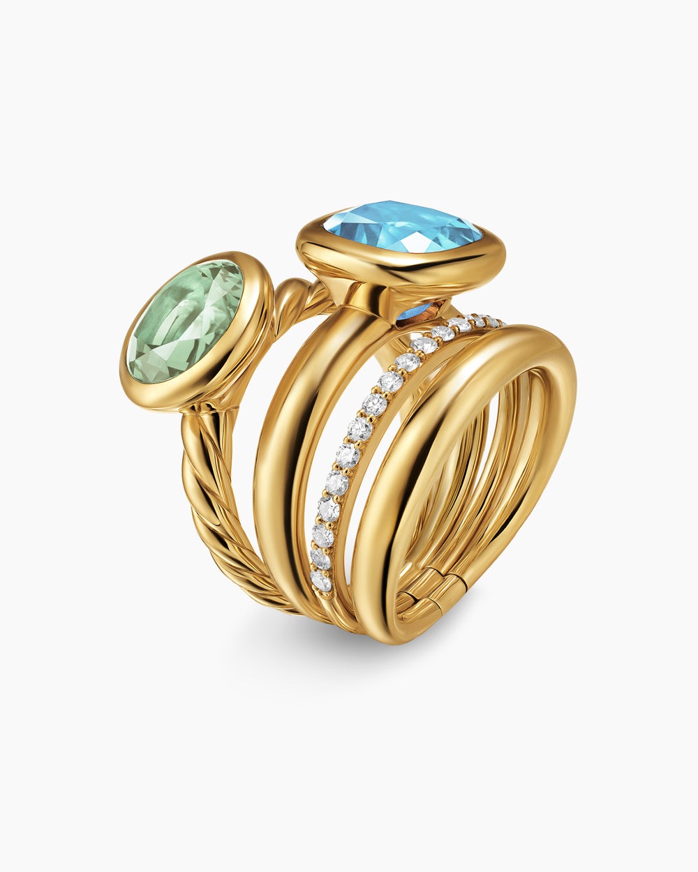 Womens DY Mercer Color Two Stone Cocktail Ring in 18K Yellow Gold with Diamonds, 17.7mm