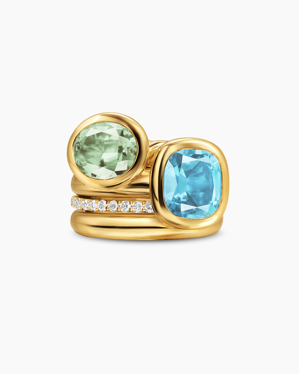 Womens DY Mercer Color Two Stone Cocktail Ring in 18K Yellow Gold with Diamonds, 17.7mm