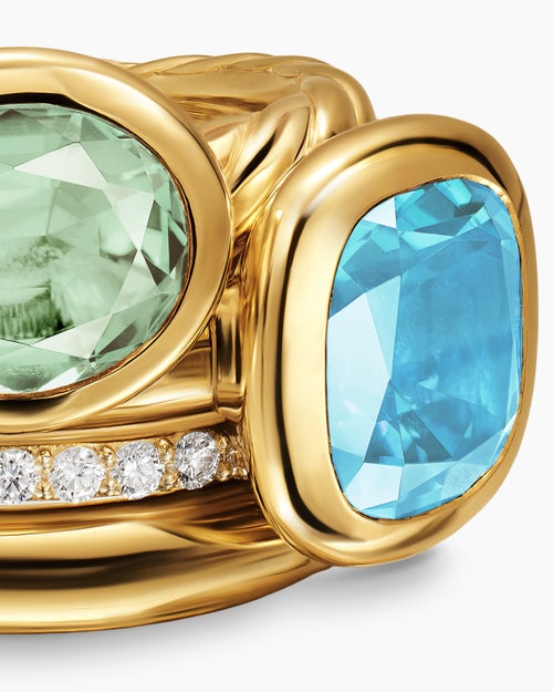 Womens DY Mercer Color Two Stone Cocktail Ring in 18K Yellow Gold with Diamonds, 17.7mm