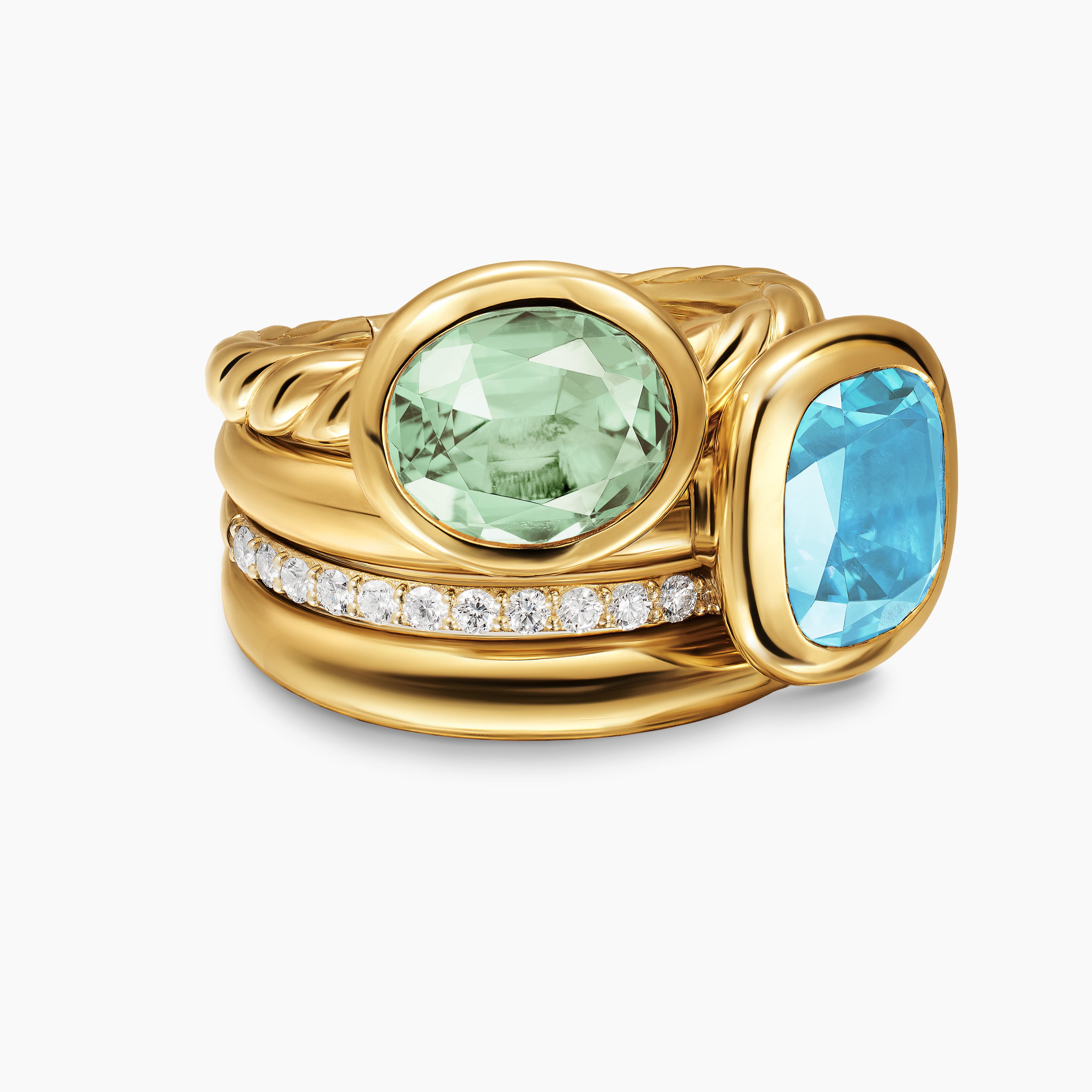 Womens DY Mercer Color Two Stone Cocktail Ring in 18K Yellow Gold with Diamonds, 17.7mm