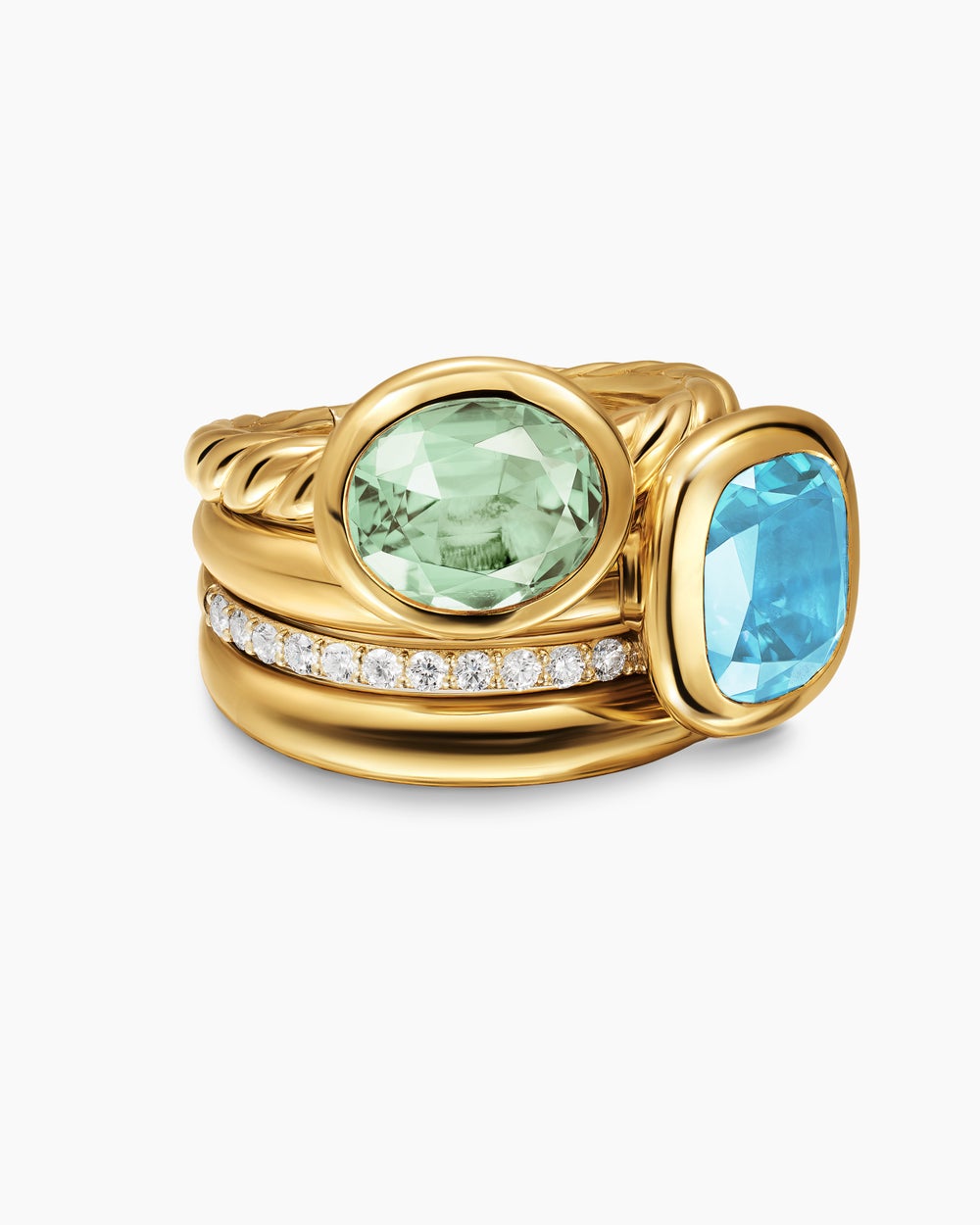 Womens DY Mercer Color Two Stone Cocktail Ring in 18K Yellow Gold with Diamonds, 17.7mm