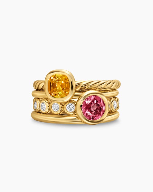 Womens DY Mercer Colour Stone Multi Row Ring in 18ct Yellow Gold with Diamonds, 10mm