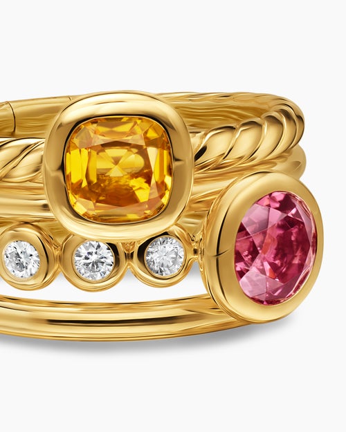 Womens DY Mercer Color Stone Multi Row Ring in 18K Yellow Gold with Diamonds, 10mm