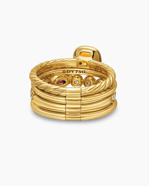 Womens DY Mercer Colour Stone Multi Row Ring in 18ct Yellow Gold with Diamonds, 10mm