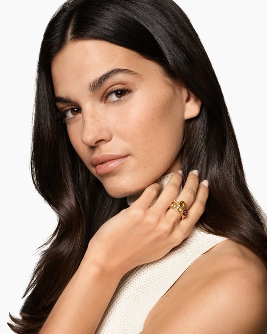 DY Mercer® Color Stone Multi Row Ring in 18K Yellow Gold with Citrine, Pink Tourmaline and Diamonds, 10mm