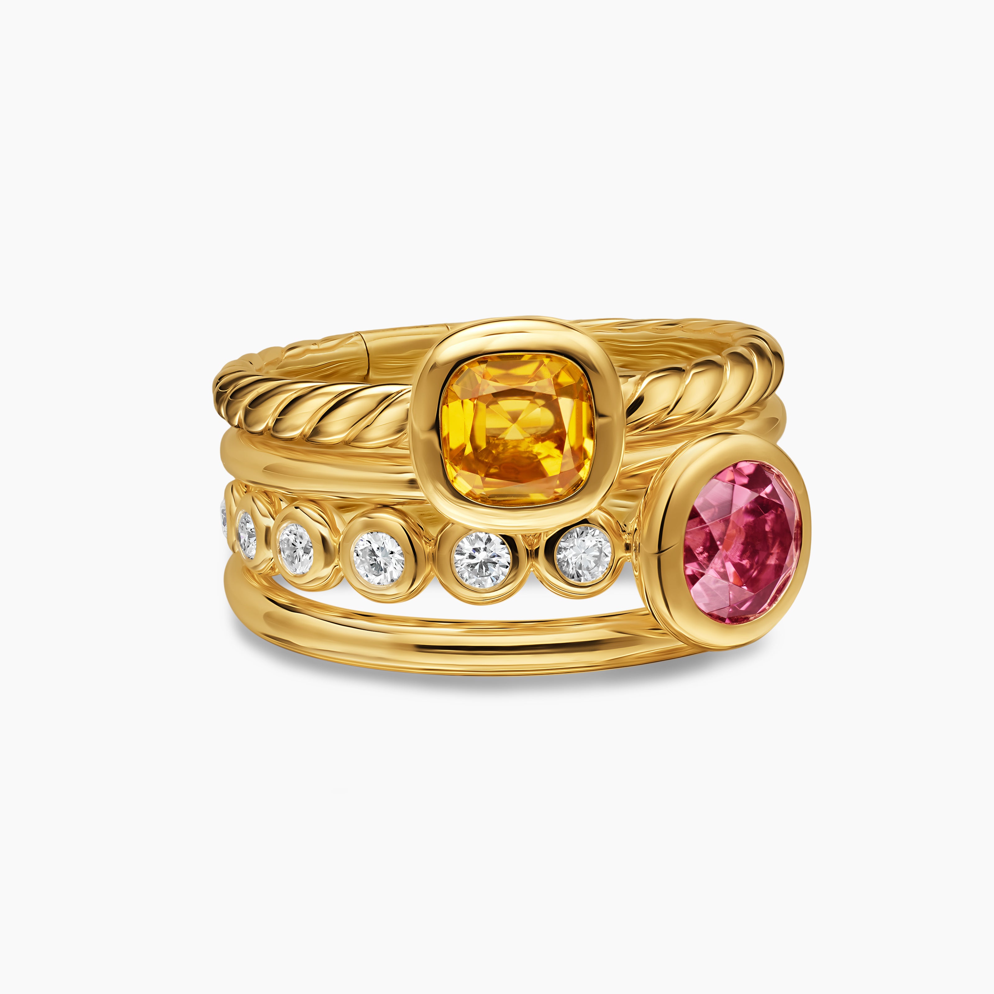 Bague multirang &agrave; pierre de couleur DY Mercer en or jaune 18 carats et diamants, 10 mm femme 