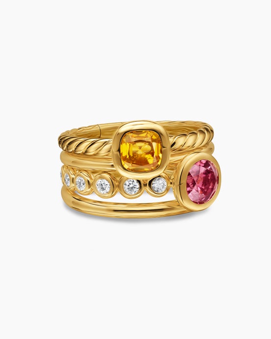DY Mercer® Colour Stone Multi Row Ring in 18ct Yellow Gold with Citrine, Pink Tourmaline and Diamonds, 10mm