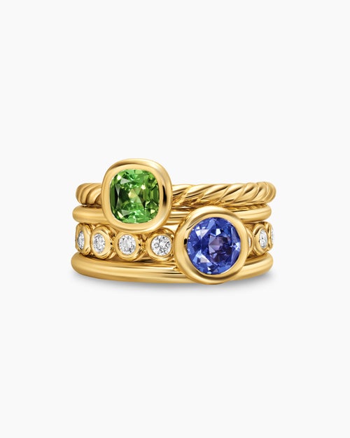Womens DY Mercer Color Stone Multi Row Ring in 18K Yellow Gold with Diamonds, 10mm