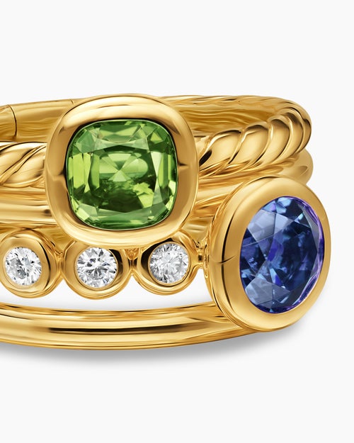 Womens DY Mercer Color Stone Multi Row Ring in 18K Yellow Gold with Diamonds, 10mm