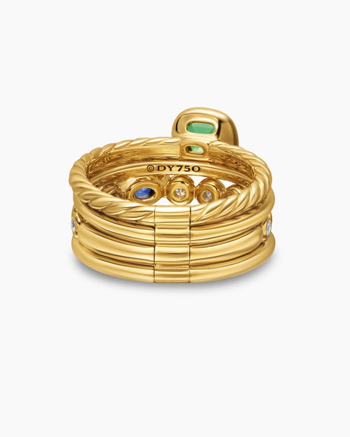 Womens DY Mercer Color Stone Multi Row Ring in 18K Yellow Gold with Diamonds, 10mm