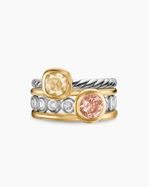 Womens DY Mercer Colour Stone Multi Row Ring in Sterling Silver with 18K Yellow Gold and Diamonds, 10mm