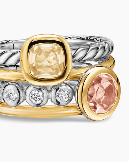 Womens DY Mercer Colour Stone Multi Row Ring in Sterling Silver with 18K Yellow Gold and Diamonds, 10mm
