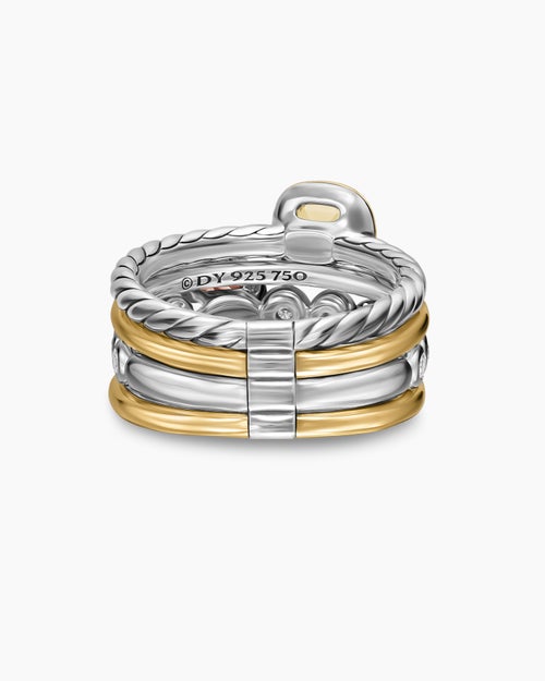 Womens DY Mercer Colour Stone Multi Row Ring in Sterling Silver with 18K Yellow Gold and Diamonds, 10mm