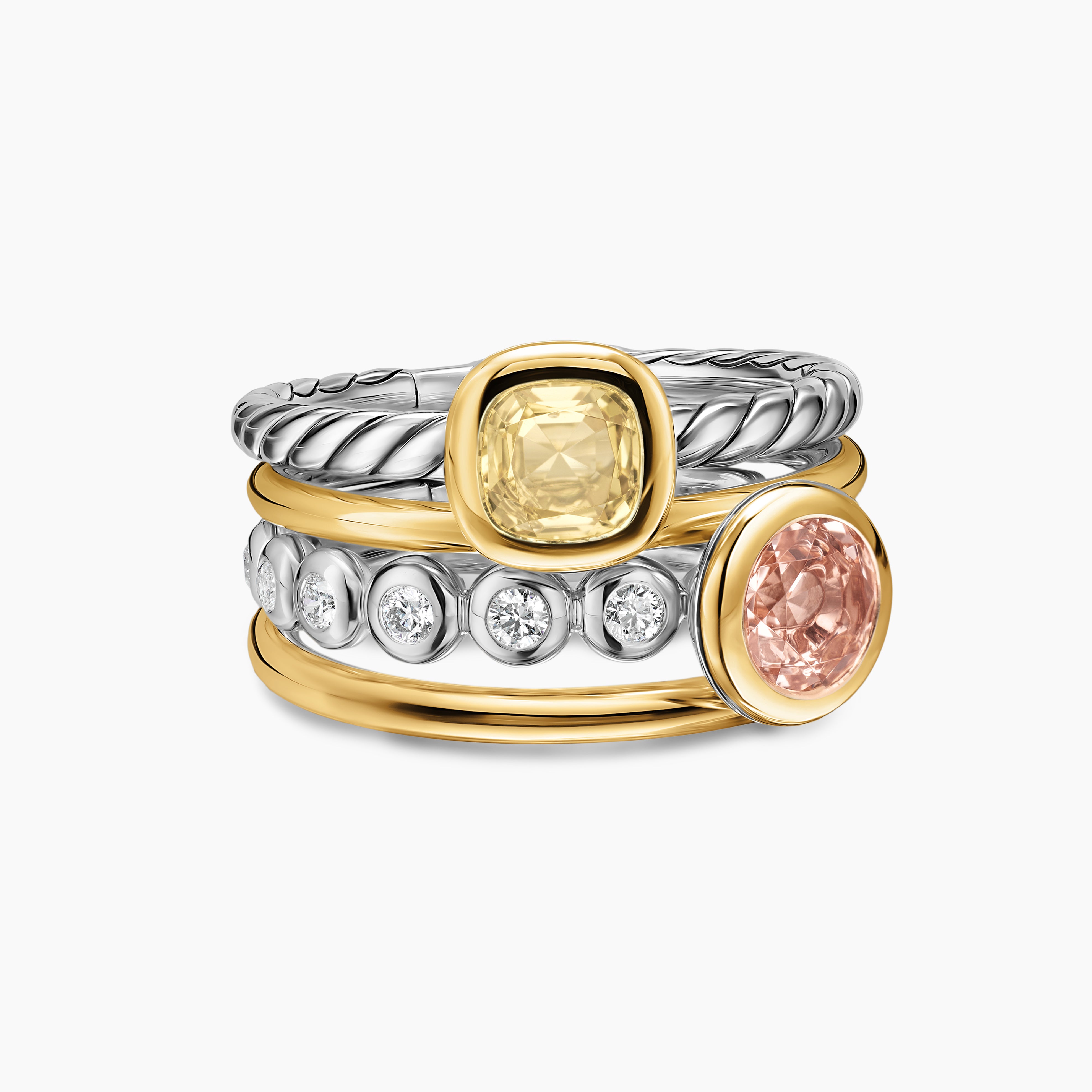 Bague &agrave; rangs multiples avec pierre de couleur DY Mercer en argent sterling avec or jaune 18 carats et diamants, 10 mm femmes 