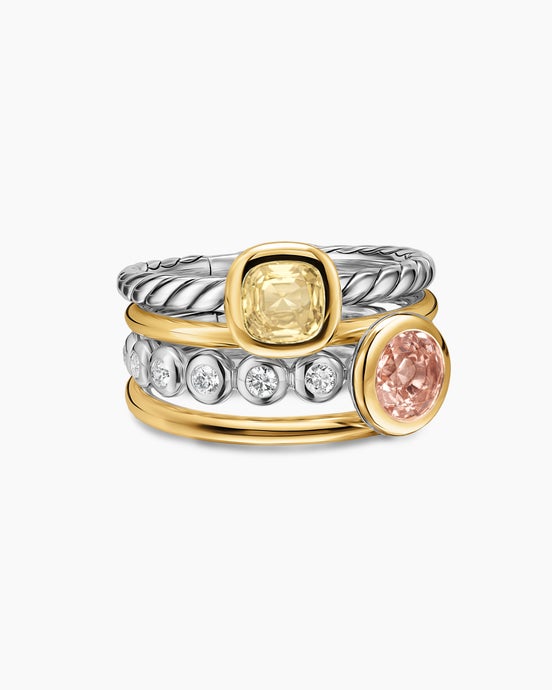DY Mercer® Color Stone Multi Row Ring in Sterling Silver with 18K Yellow Gold, Champagne Citrine, Morganite and Diamonds, 10mm