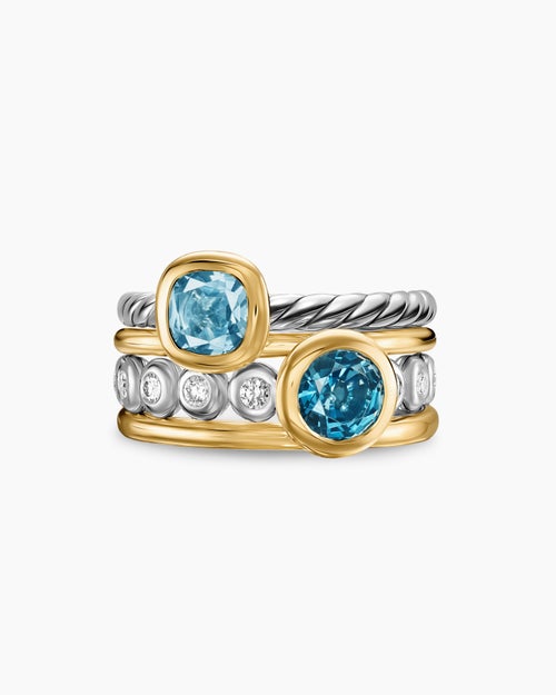Womens DY Mercer Color Stone Multi Row Ring in Sterling Silver with 18K Yellow Gold and Diamonds, 10mm
