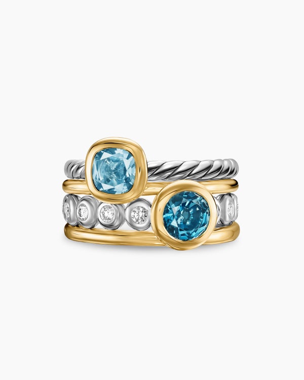 DY Mercer Color Stone Multi Row Ring in Sterling Silver with 18K Yellow Gold and Diamonds, 10mm
