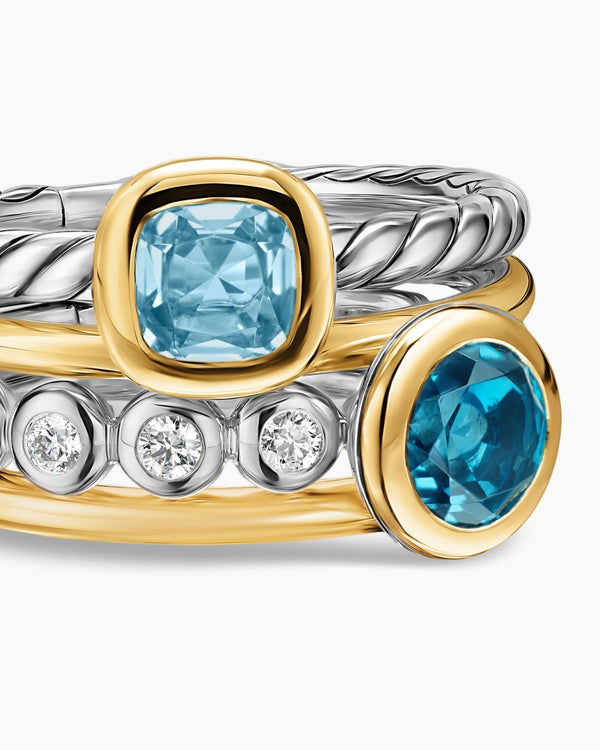 DY Mercer Color Stone Multi Row Ring in Sterling Silver with 18K Yellow Gold and Diamonds, 10mm