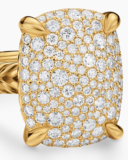 Womens Chatelaine Elongated Ring in 18K Yellow Gold with Diamonds, 19mm