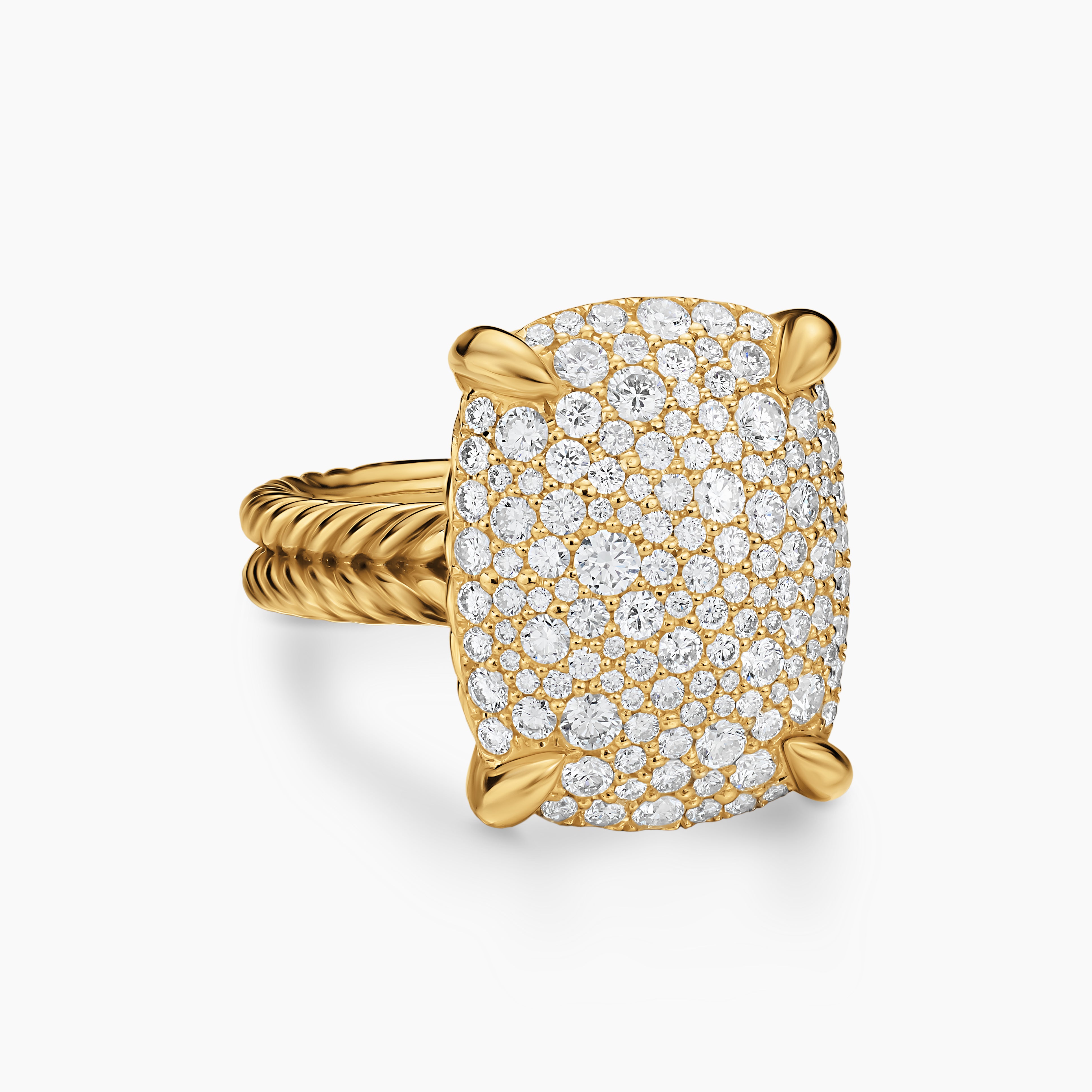 Womens Chatelaine Elongated Ring in 18K Yellow Gold with Diamonds, 19mm